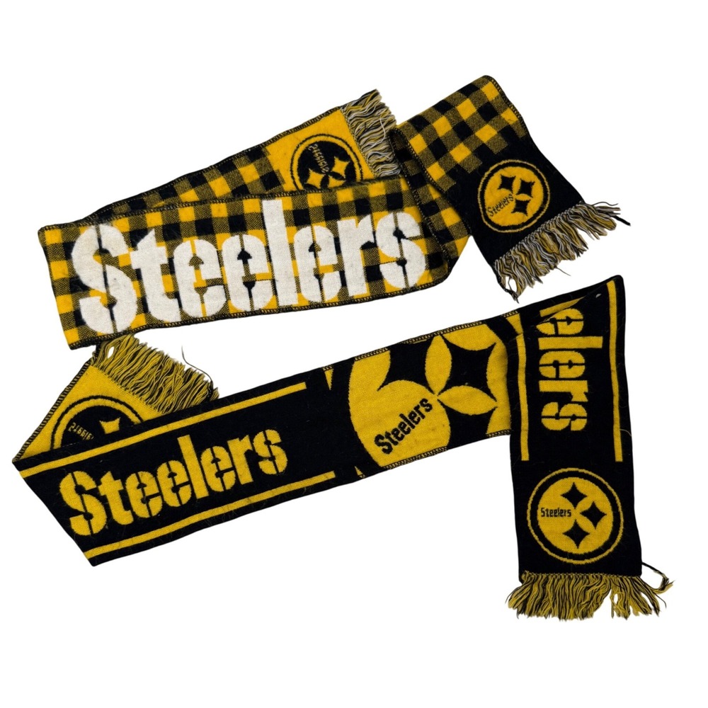 Pittsburgh Steelers NFL Football Scarf Black Yellow Buffalo Check Fringe Lot